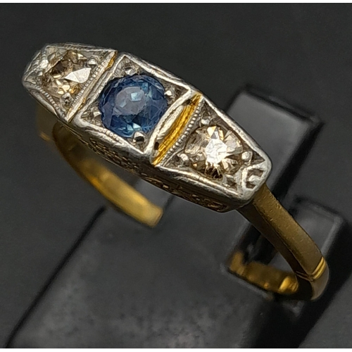 54 - A Vintage 18K Yellow Gold, Sapphire and Diamond Ring. Size O. 3.65g total weight.