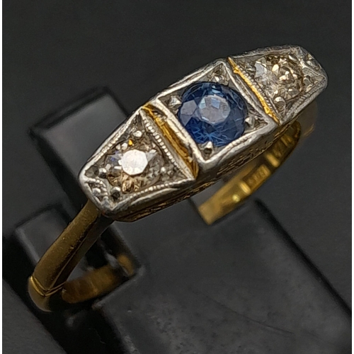 54 - A Vintage 18K Yellow Gold, Sapphire and Diamond Ring. Size O. 3.65g total weight.