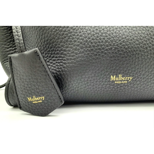 62 - The Mulberry Midnight-Black Iris small Shoulder bag. Braided top handle, detachable fob with foil-em... 