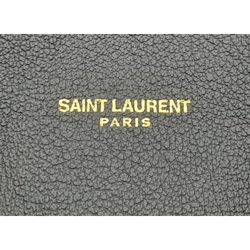 83 - The Classic Black Leather Saint Laurent Tote Bag and Zip Pouch in Grainy Black Calfskin and gold-ton... 