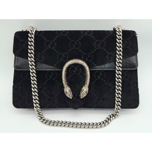 55 - A Black GUCCI GG Velvet Dionysus Shoulder Bag. 3 main compartments and a large zipped pocket. Dust b... 