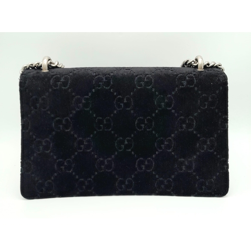 55 - A Black GUCCI GG Velvet Dionysus Shoulder Bag. 3 main compartments and a large zipped pocket. Dust b... 