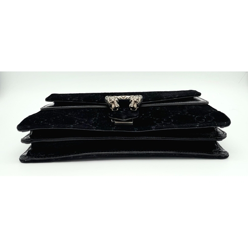 55 - A Black GUCCI GG Velvet Dionysus Shoulder Bag. 3 main compartments and a large zipped pocket. Dust b... 