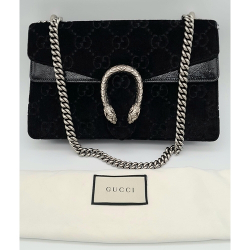 55 - A Black GUCCI GG Velvet Dionysus Shoulder Bag. 3 main compartments and a large zipped pocket. Dust b... 