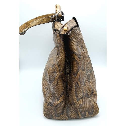 69 - A Large Fendi Brown Python Peekaboo Handle Bag. Come with an internal zipped pocket and double twist... 