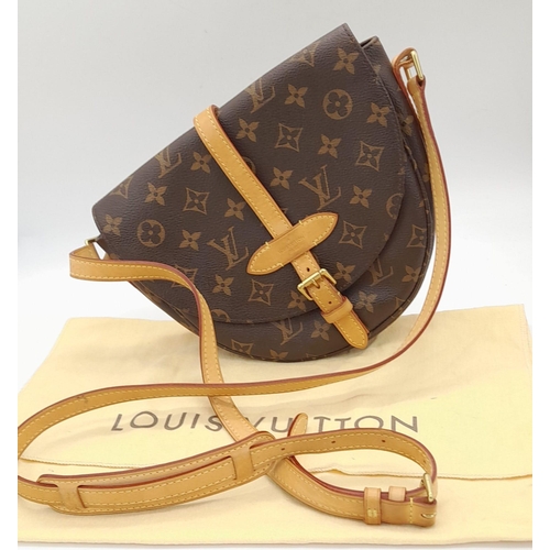 108 - A Louis Vuitton Monogram Canvas Chantilly PM Shoulder Bag. Leather trim and shoulder strap. Brown te... 