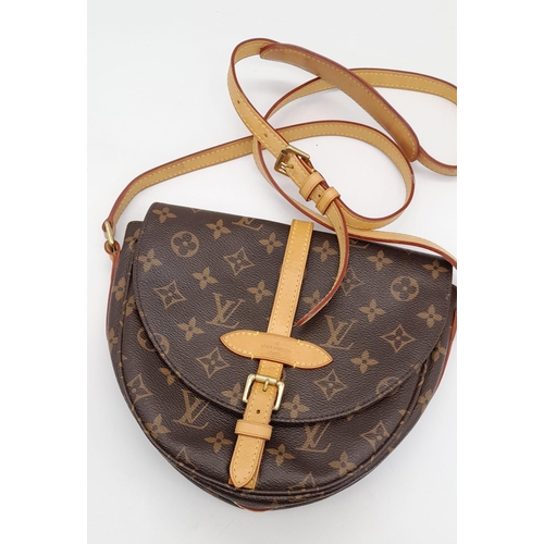 108 - A Louis Vuitton Monogram Canvas Chantilly PM Shoulder Bag. Leather trim and shoulder strap. Brown te... 