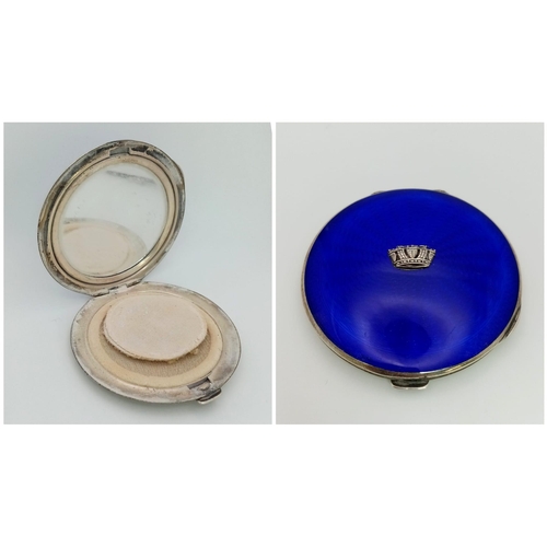 1689 - A vintage blue enamel circular compact. Total weight 98.11G. Diameter approx 8cm.