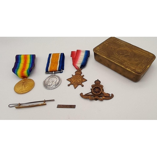 173 - WW1 1914 “Mons” Star Trio with 5 th Aug-22 nd Nov 1914 Bar. Awarded to 80319 Gnr Walter H Durrant Ro... 