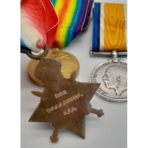 173 - WW1 1914 “Mons” Star Trio with 5 th Aug-22 nd Nov 1914 Bar. Awarded to 80319 Gnr Walter H Durrant Ro... 