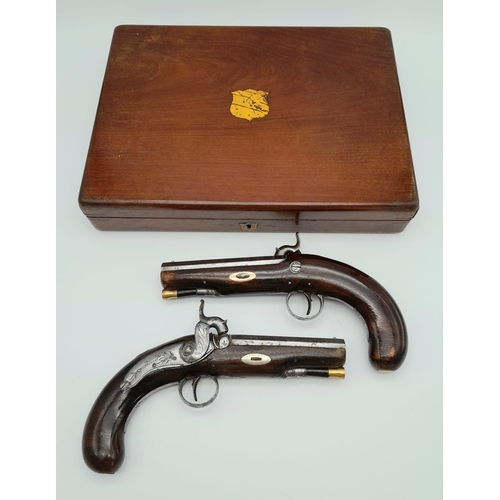 15 - A pair of Antique 54 Bore Percussion Travelling Pistols by Wadsworth of London.  4