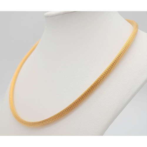 128 - A 18K Yellow Gold Woven Fox-Tail Necklace. 44cm length. 23.2g weight.