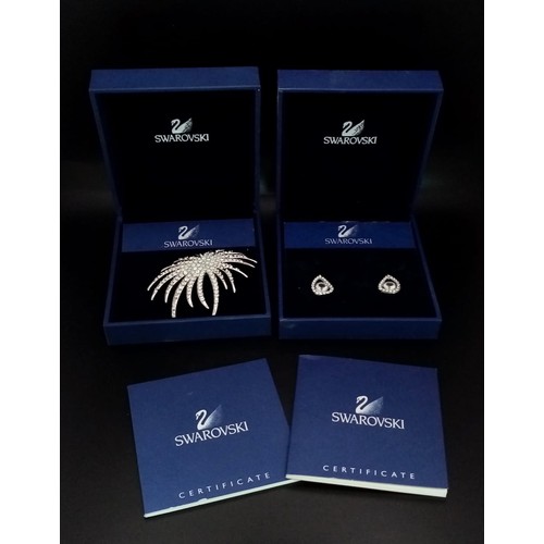 1355 - A Pair of Swarovski Crystal Earrings and a Swarovski Brooch. As new, in original packaging with COA'... 