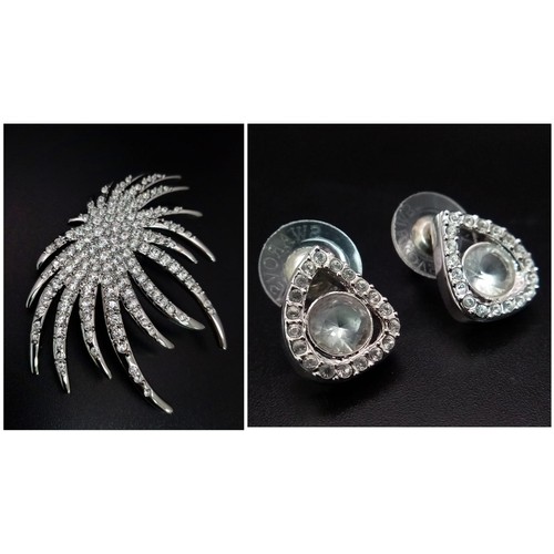 1355 - A Pair of Swarovski Crystal Earrings and a Swarovski Brooch. As new, in original packaging with COA'... 