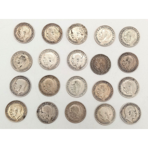 1357 - A Parcel of 20 Pre-1920 Silver Three Pence Coins. Good to Very Fine Condition. Majority WW1 Dated. 2... 