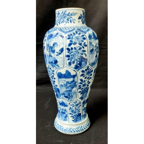 59 - An Antique Chinese Blue and White Porcelain Vase. Landscape and floral design throughout. Mark on ba... 