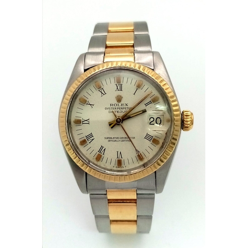 100 - A BI-METAL ROLEX OYSTER PERPETUAL DATEJUST MIDSIZE WATCH. Bi-metal bracelet and case - 31 mm. 18K ye... 