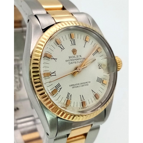 100 - A BI-METAL ROLEX OYSTER PERPETUAL DATEJUST MIDSIZE WATCH. Bi-metal bracelet and case - 31 mm. 18K ye... 