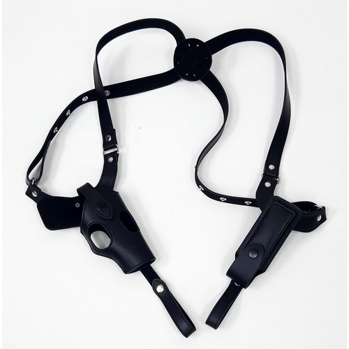 197 - A C.I.A. STYLE BLACK LEATHER SHOULDER HOLSTER  , FULLY ADJUSTABLE AND WITH REMOVABLE BELT LOOP STABI... 