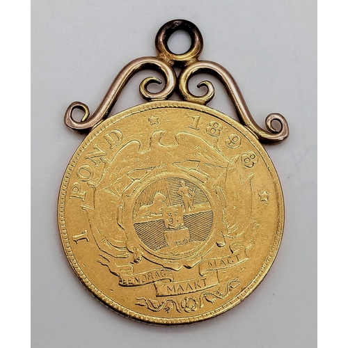 2 - An 1898 22k Gold South African One Pond Coin. Attached to a 9k gold pendant frame. EF - But please s... 