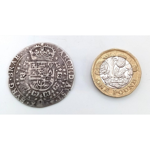 267 - A 1632 Spanish Netherlands BRABANT Patagon Silver Hammered Coin. Please see photos for conditions.