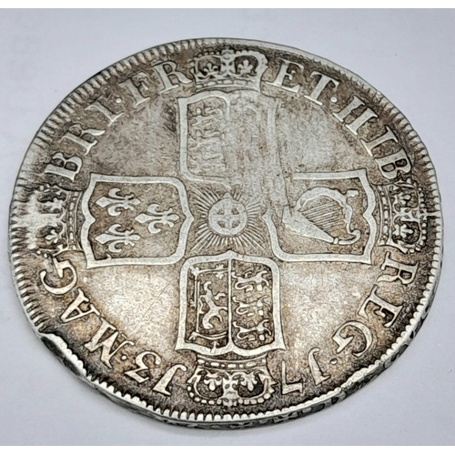 283 - A 1713 Queen Anne Half-Crown Silver Coin. DVODECIMO. S3607. Please see photos for conditions.