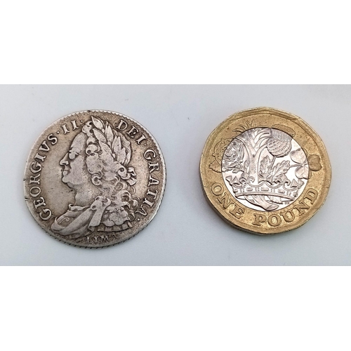 298 - A 1746 Lima George II One Shilling Silver Coin. S3703. Please see photos for conditions.