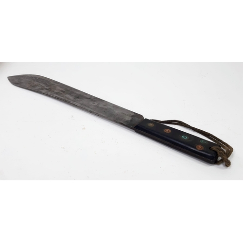 316 - A WW2 Era Joseph Beal and Sons Machete with Leather Sheaf. Markings on blade. 37cm blade length.