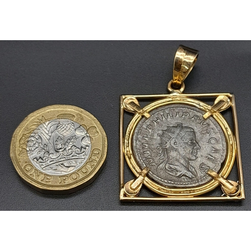 43 - An Ancient Roman Rare Coin Pendant set in 18K Yellow gold - with Old Dealer's Ticket. 4.16 Ct. 10.55... 