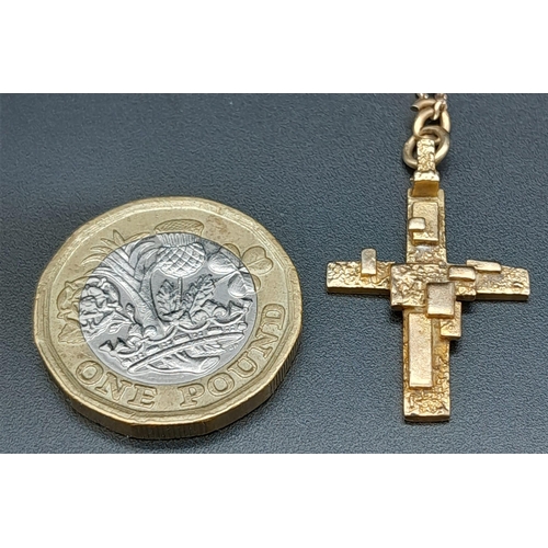 502 - An Abstract 9K Gold Crucifix Pendant on a 9K Yellow Gold Disappearing Necklace. 3cm and 48cm. 5g tot... 