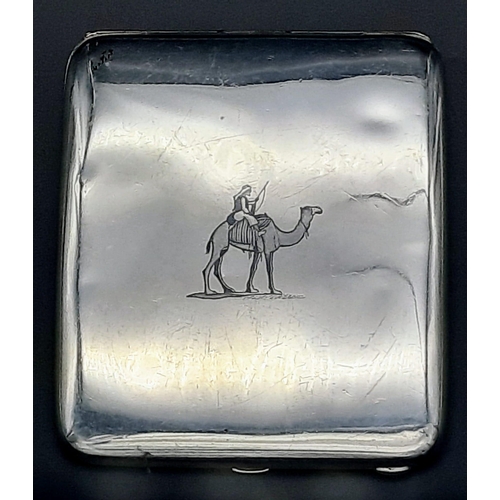 523 - An Egyptian Silver Cigarette Case - Given as a Christmas Gift in 1938. 10cm x 8cm. 119g weight.