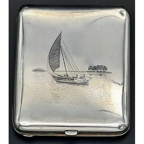 523 - An Egyptian Silver Cigarette Case - Given as a Christmas Gift in 1938. 10cm x 8cm. 119g weight.