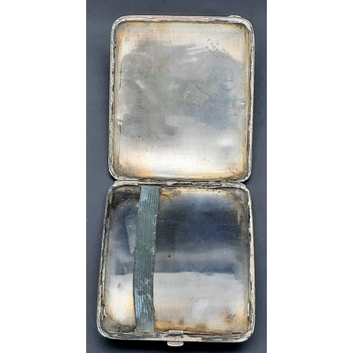 523 - An Egyptian Silver Cigarette Case - Given as a Christmas Gift in 1938. 10cm x 8cm. 119g weight.