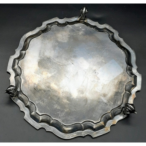 686 - A Vintage 925 Sterling Silver Inscribed Salver on Three Scrolled Pedestal Feet.  Hallmarks for Sheff... 