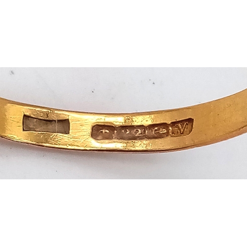 7 - A 22k Yellow Gold Band Ring. Size O. 2.1g weight. Full UK Hallmarks.