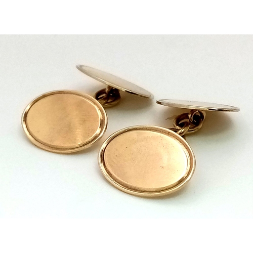 771 - A Pair of Classic Oval 9K Yellow Gold Cufflinks. 6.88g total weight. As new.