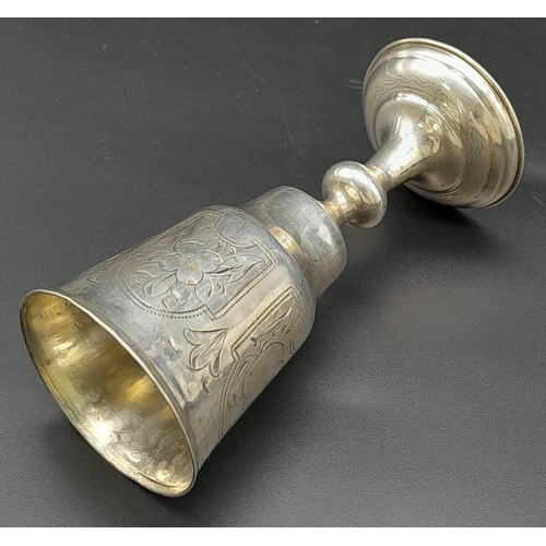 835 - AN ANTIQUE SILVER RUSSIAN KIDDUSH CUP , HAND ENGRAVED .  44.5gms       10cms