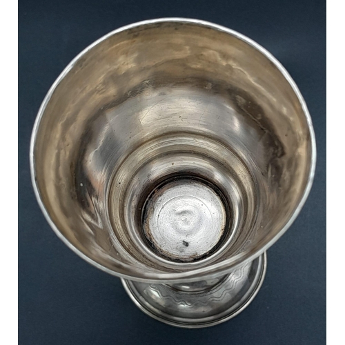 835 - AN ANTIQUE SILVER RUSSIAN KIDDUSH CUP , HAND ENGRAVED .  44.5gms       10cms