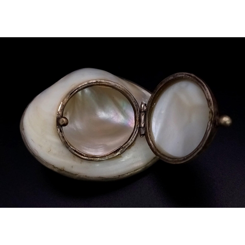 896 - A rare, antique, probably Victorian, pill box pendant made of mother of pearl and silver. Dimensions... 