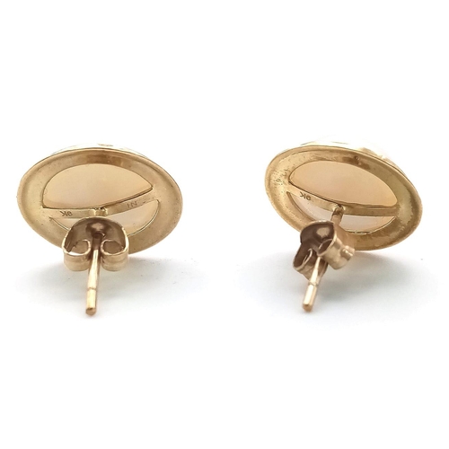 701 - A Pair of 9K Yellow Gold Cultured Pearl Cabochon Earrings. 
2.4g total weight. As new.