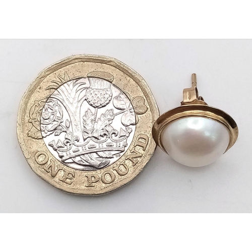 701 - A Pair of 9K Yellow Gold Cultured Pearl Cabochon Earrings. 
2.4g total weight. As new.