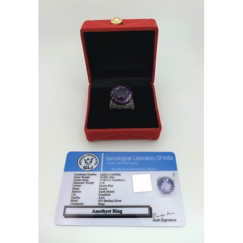 94 - An Electrifying 17ct Amethyst with 2.20ct of Diamond Accents Ring. A beautiful round cut amethyst wi... 