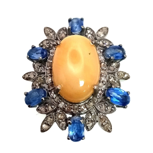 262 - A 3.75ct Opal Floral Explosion Ring with 2ct Kyanite and 0.80ct of Diamond Accents. Set in 925 silve... 