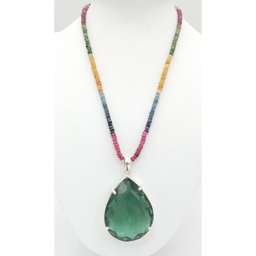 619 - A Huge Hypnotic Green Quartz Gemstone 925 Silver Pendant, on a multi-gemstone detachable necklace - ... 