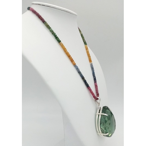 619 - A Huge Hypnotic Green Quartz Gemstone 925 Silver Pendant, on a multi-gemstone detachable necklace - ... 