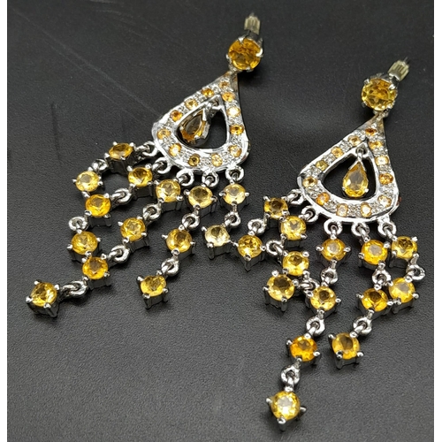 658 - A Pair of Citrine 925 Sterling Silver Drop Earrings. 22ctw. 6cm drop.