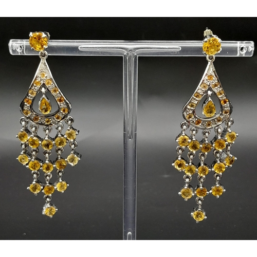 658 - A Pair of Citrine 925 Sterling Silver Drop Earrings. 22ctw. 6cm drop.