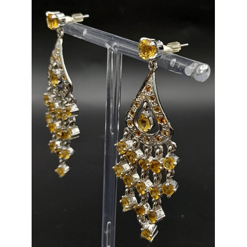 658 - A Pair of Citrine 925 Sterling Silver Drop Earrings. 22ctw. 6cm drop.