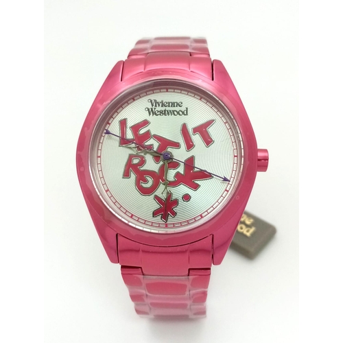 416 - A Vivienne Westwood 'Let it Rock' Shocking Pink Ceramic Ladies Watch. Case - 35mm. Quartz movement, ... 