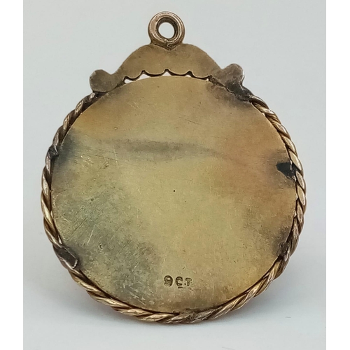 531 - A 9K Yellow Gold Circular Pendant - 1927 inscription. 5.08g weight.